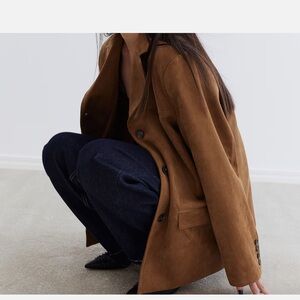 H&M 2024 LIGHT BROWN FAUX SUEDE BLAZER JACKET SIZE S